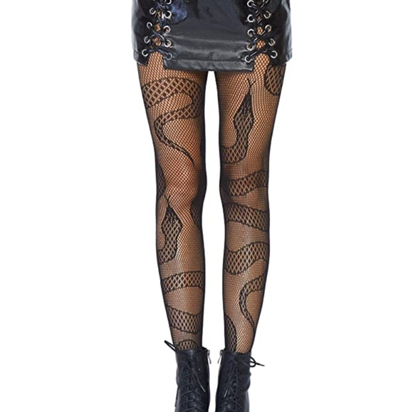 Leg Avenue Accessories - Leg Avenue Snake Serpent Goth Black Fishnet Tights